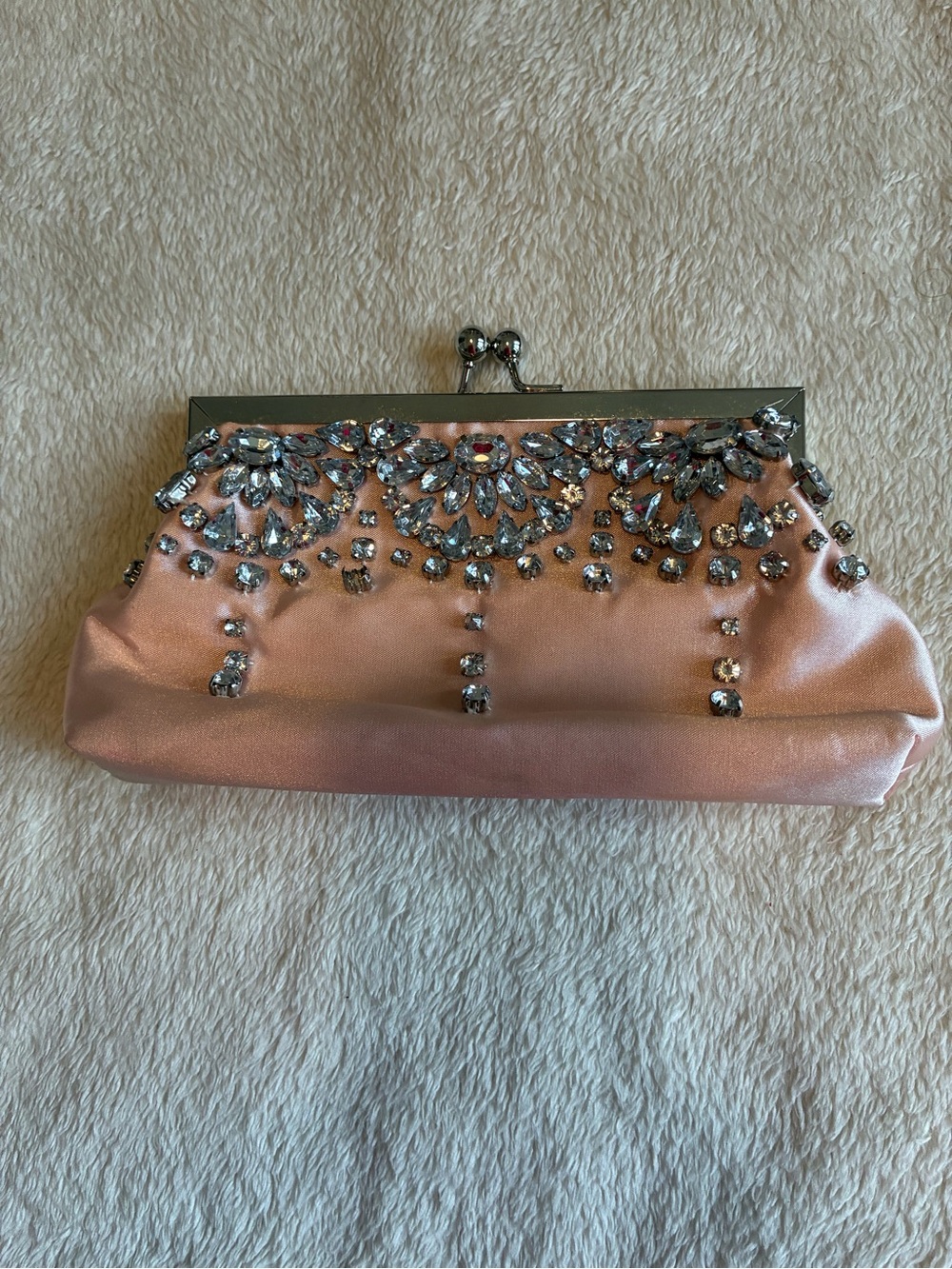 Embellished Pink Satin Clutch Purse